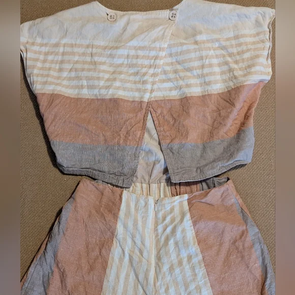 Anthropologie Elevenses Neutral Striped Square Neckline Cut Out Romper - Picture 11 of 16